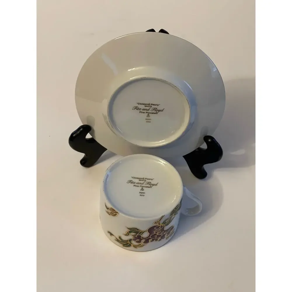 Cloisonne Peony White by FITZ & FLOYD Cup & Saucer